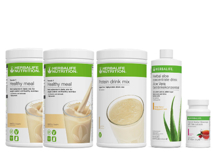 SUPER KIT: 2 Formula 1 Nutritional Shake Mix 550 g + Istant  Herbalife Beverage 50 g + Aloe Concentrate Mango 473 Ml + Protein Drink Mix 588 g - (CHOOSE YOUR OWN FLAVOR) FREE SHAKER & SPOON INCLUDED